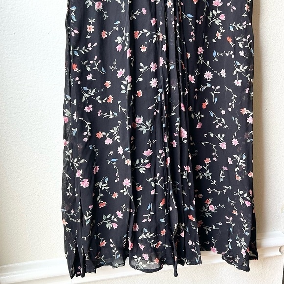 GANNI Elm Georgette Midi Dress Black/Pink Floral Size 2 - Picture 10 of 14